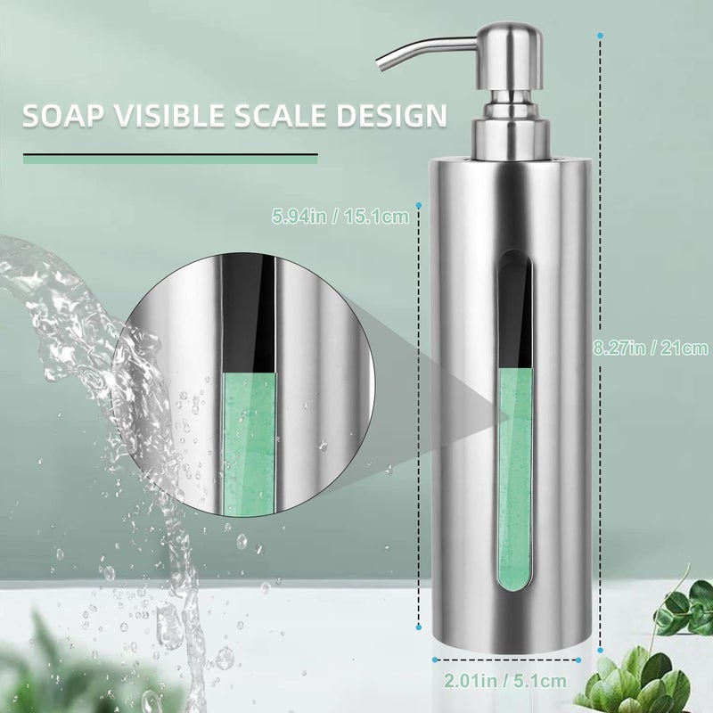 GLUBEE Stainless Steel Soap Dispenser, 7Oz Slim Rust Proof Liquid Soap Dispenser for Kitchen & Bathroom - Refillable Brushed Nickel Dispenser for Essential Oils and Shampoo - Image 2